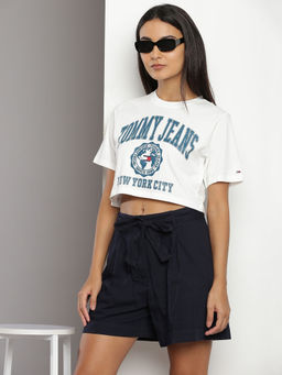 Tommy Hilfiger - Women White Logo Regular Fit Cotton Crop T-Shirt