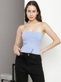 Tommy Hilfiger - Women Blue Solid Slim Fit Cotton Top