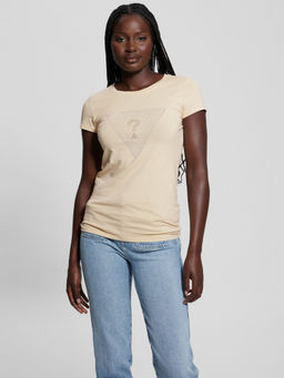 Guess - Women Beige Biscotti Round Neck Embellished T-Shirt