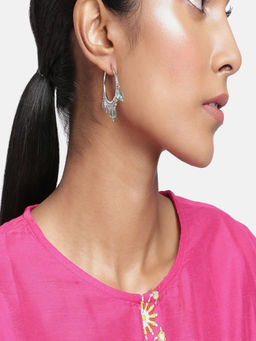 Accessher - Silver Plated Aqua-Blue Stainless Steel Hoops For Women And Girls
