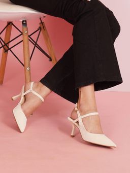Sherrif Shoes - Women Cream Stiletto Heels