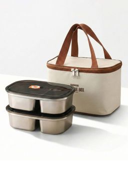YELONA - Silver Stainless Steel Leakproof Lunch Box with Insulated Lunch Bag (Pack of 2)