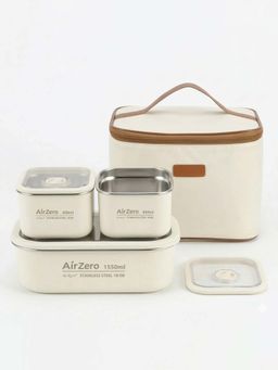 YELONA - Beige Stainless Steel 3 Lunch Box Containers with Insulated Bag (Pack of 3)