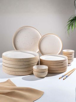 The Golden Theory - 18 Piece Speckled Beige Ceramic Dinner Set