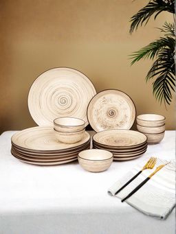 The Golden Theory - 18 Piece Beige Ceramic Spiral Dinner Set