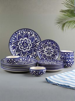 The Golden Theory - 18 Piece Blue Floral Mandala Design Dinner Set