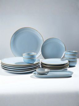 The Golden Theory - 20 Piece Light Blue Rustic Gold Rim Finish Ceramic Dinner Set