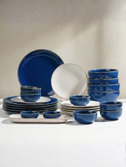 The Golden Theory - Navy Blue 25 Piece Modern Blue & White Ceramic Dinner Set