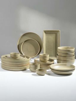 The Golden Theory - 25 Piece Modern Rustic Olive Green Ceramic Dinner Set