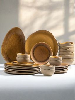 The Golden Theory - 25 Piece Rustic Brown Irregular Ceramic Dinner Set