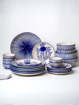 The Golden Theory - White 22 Piece White Floral Hand-Painted Ceramic Dinner Set