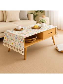 THROW PILLOW - Beige Spring Floral Tassel Trim Dining Table Cover