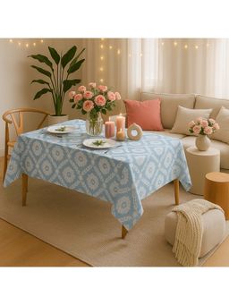 THROW PILLOW - Blue Damask White Floral Medallions Table Cover