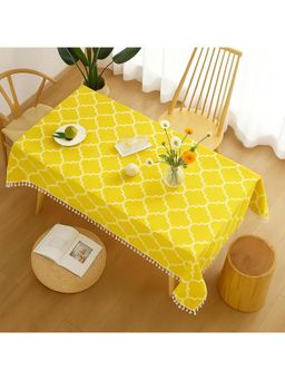 THROW PILLOW - Yellow Diamond Pattern Elegant Round Tassel Trim Dining Table Cover