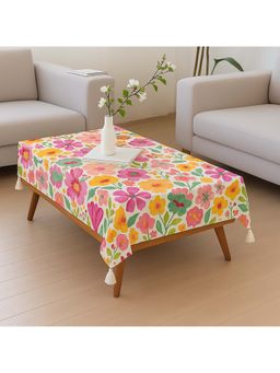 THROW PILLOW - White Vibrant Floral Corner Tassels Dining Table Cover