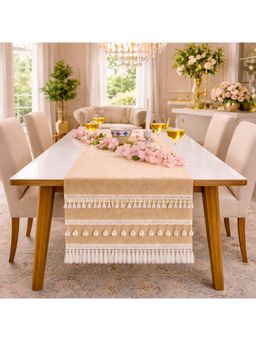 THROW PILLOW - Beige Centre Tassels Table Runner