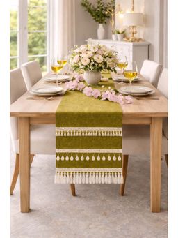 THROW PILLOW - Olive Green Table Tassels Runner