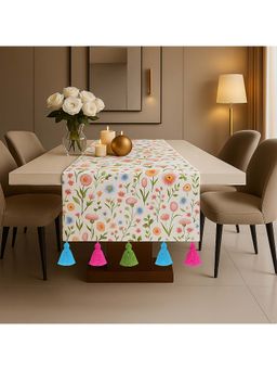 THROW PILLOW - Beige Spring Floral Wildflower Dining Tassels Table Runner