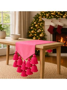 THROW PILLOW - Blush Pink Double Tassels Table Runner