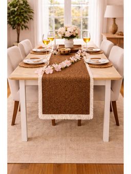 THROW PILLOW - Almond Brown Fringe Table Runner