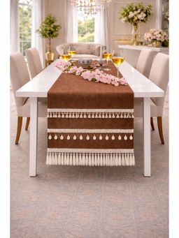 THROW PILLOW - Almond Brown Tassels Kowri Table Runner