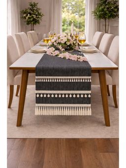THROW PILLOW - Dark Grey Kowri Tassels Table Runner