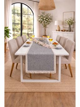 THROW PILLOW - Light Grey Fringe Table Runner