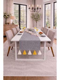 THROW PILLOW - Light Grey Tassel Table Runner