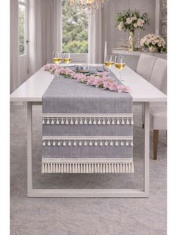 THROW PILLOW - Light Grey Kowri Tassels Table Runner