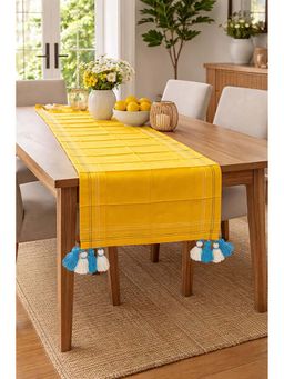 THROW PILLOW - Yellow Pleated Corner Tassels Table Runner