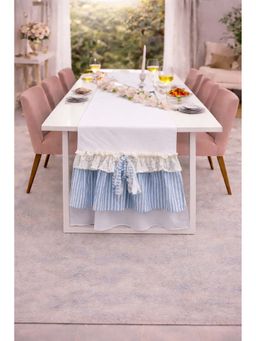 THROW PILLOW - Farmhouse Countryside Blue White Ruffle Table Runner