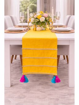 THROW PILLOW - Yellow Corner Tassels Table Runner