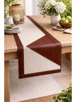 THROW PILLOW - Beige Heritage Triangle Leather Edge Table Runner