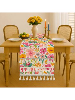 THROW PILLOW - White Vibrant Watercolor Garden Floral Table Runner