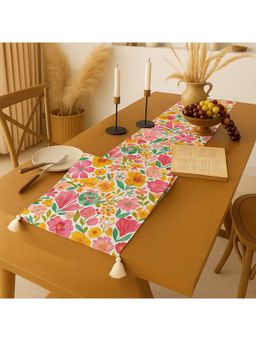 THROW PILLOW - White Vibrant Watercolor Garden Floral Table Runner