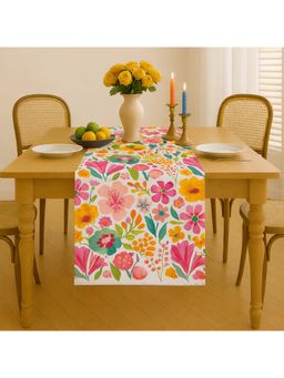 THROW PILLOW - White Vibrant Watercolour Garden Floral Elegant Table Runner