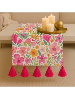 THROW PILLOW - White Vibrant Watercolor Garden Floral Table Runner