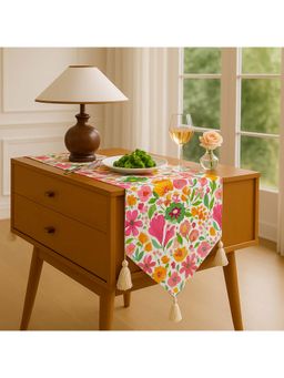 THROW PILLOW - White Vibrant Watercolor Garden Floral Table Runner