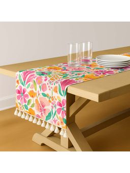 THROW PILLOW - White Vibrant Watercolor Garden Floral Table Runner