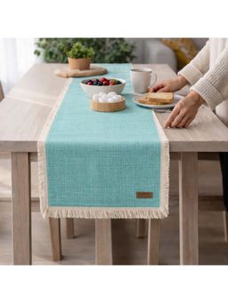 THROW PILLOW - Blue Cotton Weaved Fringe Lace Table Runner