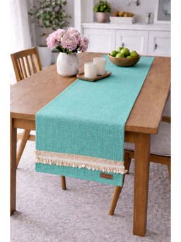 THROW PILLOW - Blue Cotton Weaved Kowri Shell Table Runner