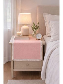 THROW PILLOW - Peach Cotton Weaved Fringe Lace Table Runner