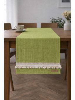 THROW PILLOW - Olive Green Cotton Linen Crystals Lace Table Runner