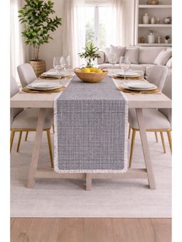 THROW PILLOW - Black Houndstooth Fringe Lace Table Runner