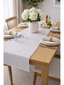 THROW PILLOW - Grey Linen Herringbone Table Runner