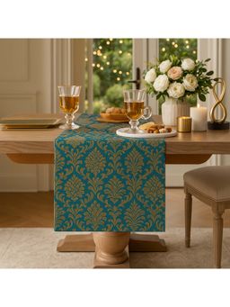 THROW PILLOW - Blue Luxury Indian Banarasi Brocade Silk Table Runner