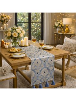 THROW PILLOW - Grey Luxury Indian Banarasi Brocade Silk Table Runner