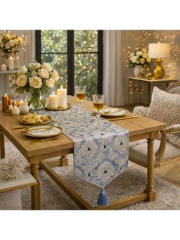 THROW PILLOW - Grey Luxury Indian Banarasi Brocade Silk Table Runner