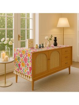 THROW PILLOW - White Vibrant Watercolor Garden Floral Console Runner