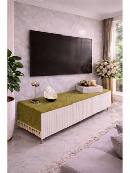 THROW PILLOW - Olive Green Fringe Tv Unit Runner